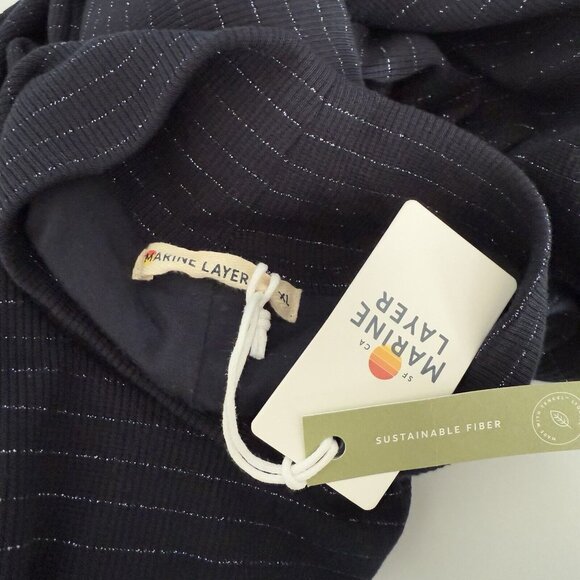 Marine Layer Lexi Rib Turtleneck Midi Dress in Navy Lurex Stripe XL - Picture 6 of 8